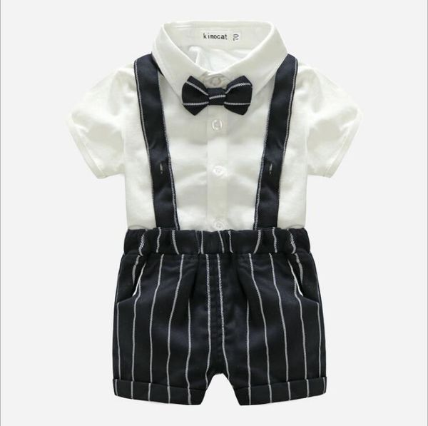 Baby Boys Gentleman Estilo Conjuntos de Verão Criança Camisa de Manga Curta Com Bowtie + Suspender Suspender Summs 2 Pcs Set Kids Steater roupas infantis