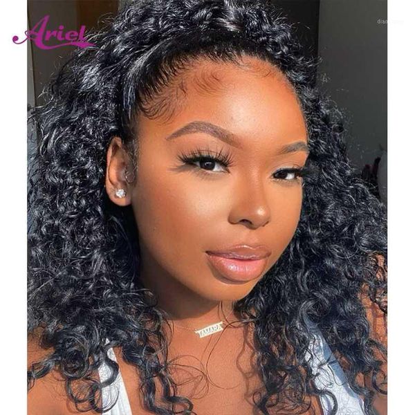 

brazilian hair 13x6 lace front human wigs pre plucked remy kinky curly transparent wig for black women1, Black;brown