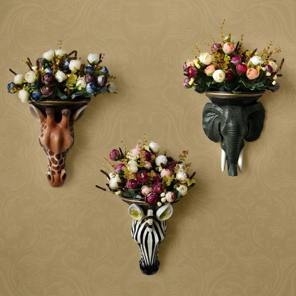 

vases european simulation animal head vase basket mural decorations background wall ornaments home furnishing resin pendant