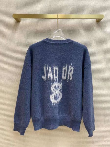 

d home 21 summer and autumn new collection navy style blue cashmere technology back letter logo jacquard pullover long sleeve sweater, White;black