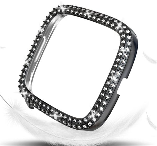 Mode Zwei Reihen Diamant PC Abdeckung für Fitbit Versa 3 2 Sense Uhr Fall Stoßstange Frauen Bling Dünne Rahmen zubehör