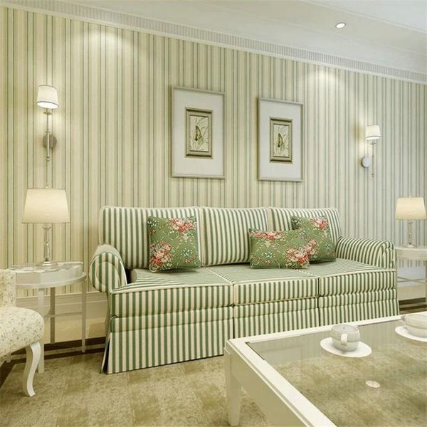 

wellyu papel de parede,england simple bedroom living room wallpaper green pure paper vertical striped wallpapers