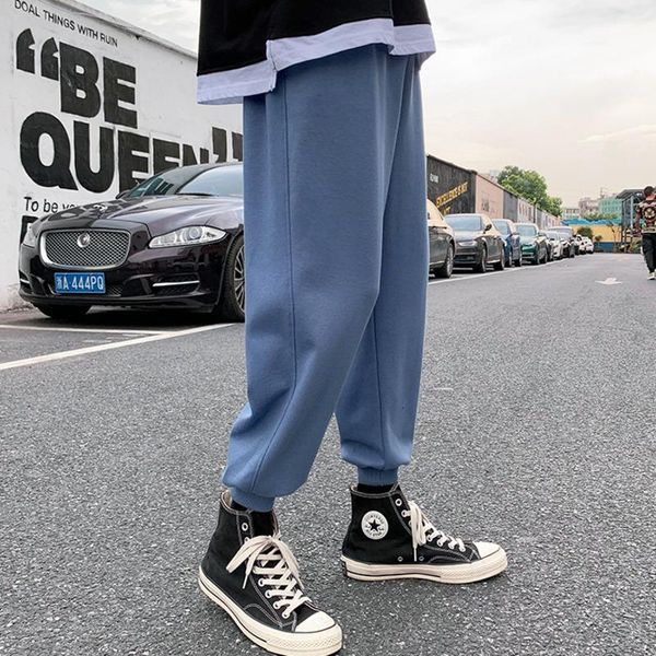 

men's pants kemoy men's solid color straight harem korean man loose ankle-lengthtrousers streetwear male casual fashion, Black