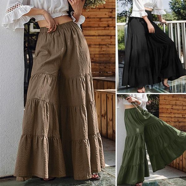 

women's pants & capris stitching cake hakama 2021 summer dancers high-waisted wide-leg retro casual comfortable loose plus size, Black;white