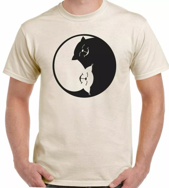 

cat t-shirt yin yang man fun feline kitty cat tom, White;black