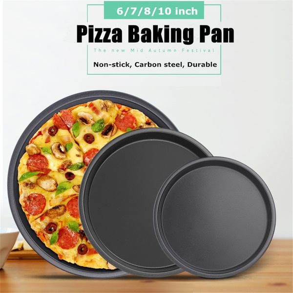 Placa de pizza redonda panela de prato profundo bandeja de aço carbono molde não-vara de molde de cozimento padrão 6 7 8 10 polegadas