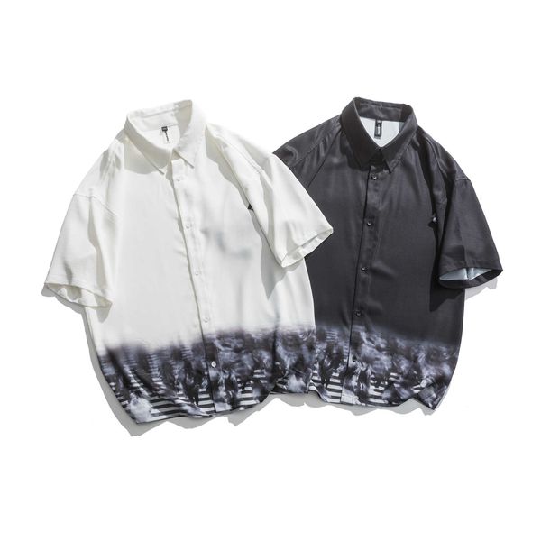 

fashion shirt short sleeve men's summer street trend personality art printing loose couple, White;black