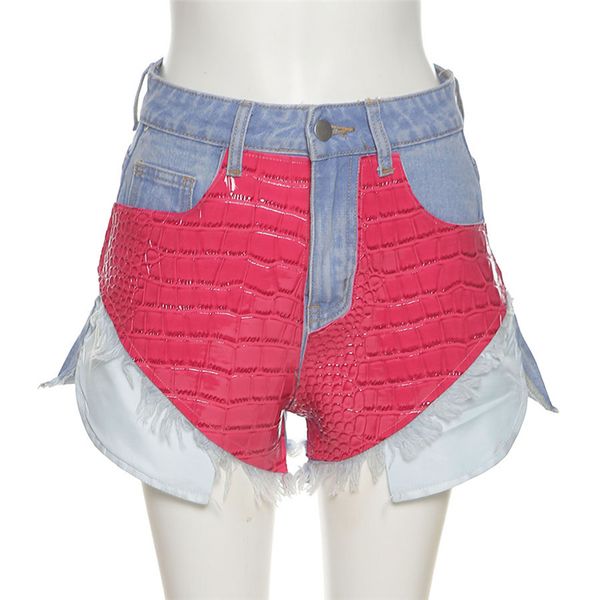 Lässige Denim-Shorts mit ausgefranstem, rohem Saum für Damen, zerrissene, mittelhohe kurze Jeans mit aufgenähten Taschen, Größe (S-L)