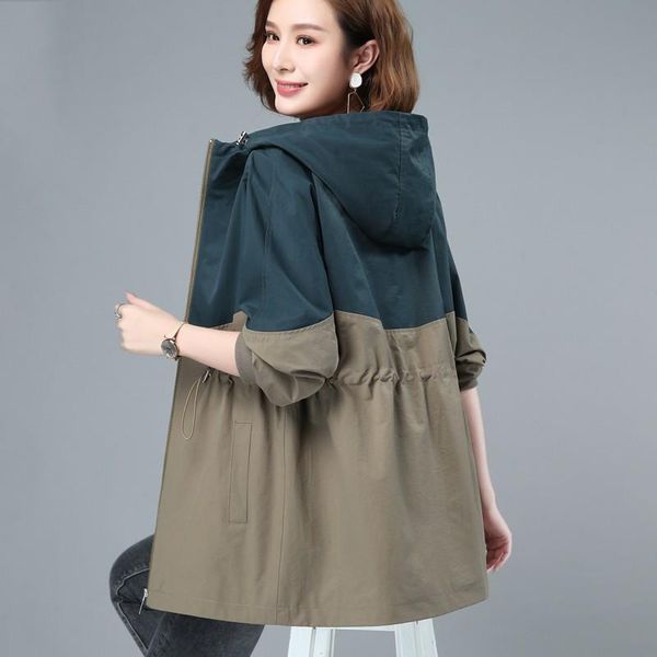 

women's jackets hooded 2021 spring autumn long sleeve causal windbreaker famale basic coats zipper lightweight, Black;brown