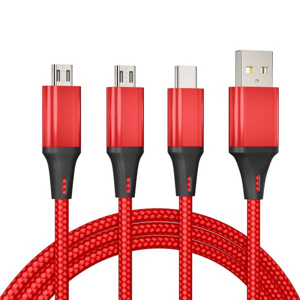 3 в 1 нейлоновом заплетенном заряженном кабеле для зарядки Micro USB Type-C для Android Samsung Phone Зарядное устройство Шнур быстрых зарядных кабелей