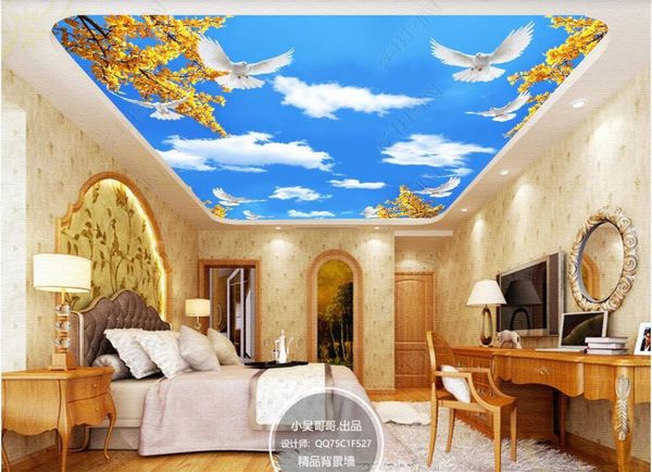 

wallpapers custom po 3d wallpaper ceiling mural blue sky white clouds branch pigeon decor wall murals in the living room