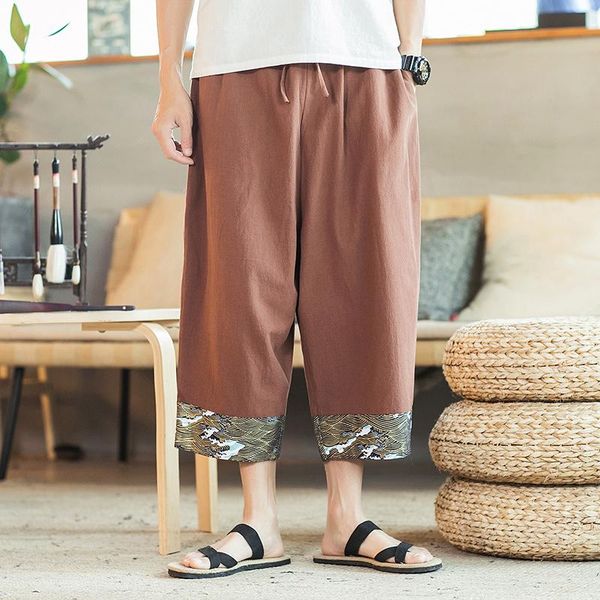 

men's pants men casual wide leg 2021 summer solid color trouser loose vintage, Black