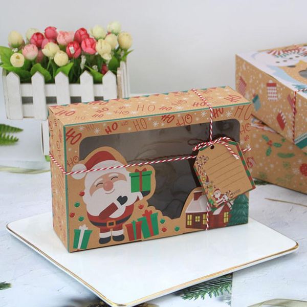 

3/6/12pcs kraft paper portable christmas gift box party favor holders candy cookie boxes with snowman santa claus card wrap