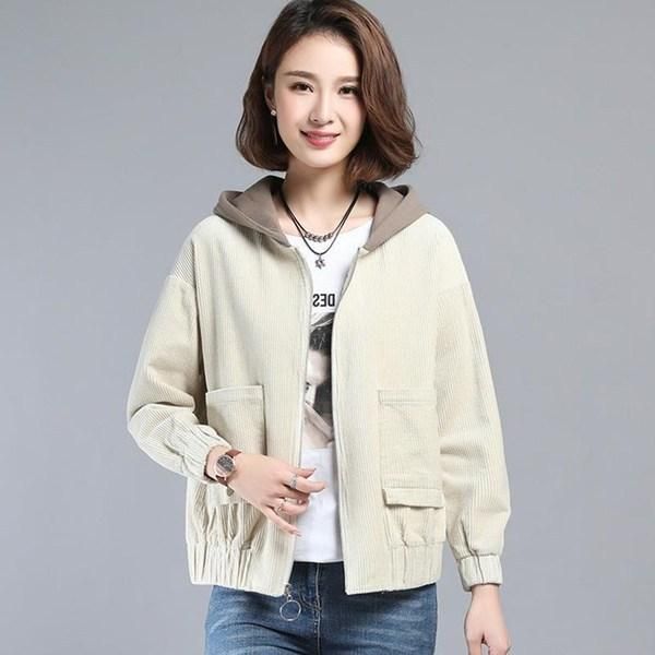 

women's jackets corduroy jacket female age season loose big yards short middle-aged mother han edition hooded light, Black;brown