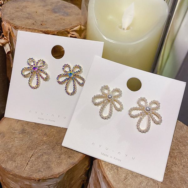

925 silver needle baroque pearl feminine temperament five petal flower fashion versatile sweet earrings