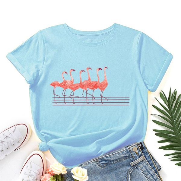 

flamingo print loose round neck 100% cotton short-sleeved t-shirt women summer wish personality fashion harajuku women's, White