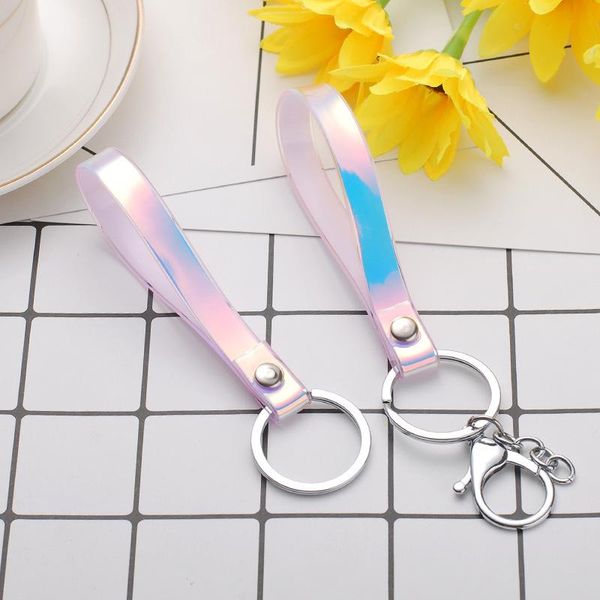 

keychains 2021 cute keychain high-quality laser transparent material rope key chain charm bag pendant purse accessories lovers jewelry, Silver