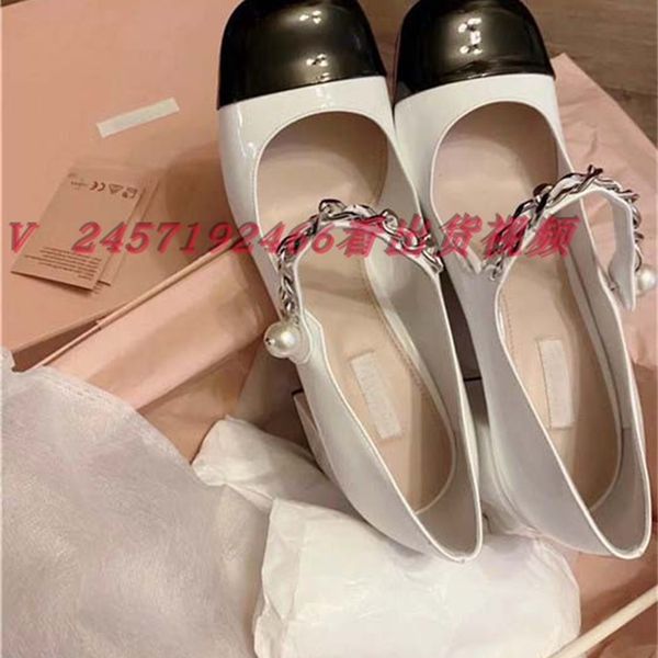 

black miu 2021 and new white mary jane single shoes high heeled shoes cow patent leather + leather soles yw