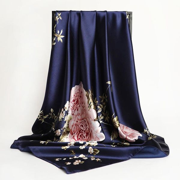 

scarves foulard cheveux femme head scarf headwraps for women silk kerchief print hijab 90x90cm square, Blue;gray