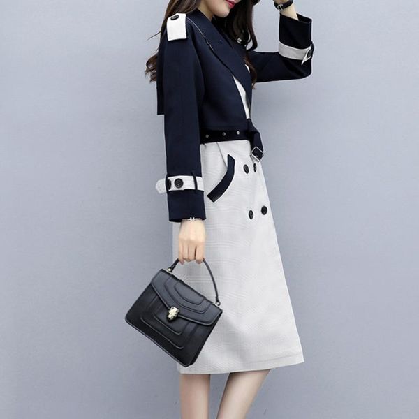 

women's trench coats 2021 spring autumn windbreaker female medium long korean fashion epaulet coat belt slim women clothing monteau fem, Tan;black
