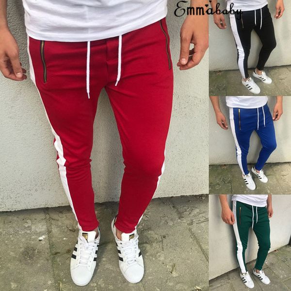 

men's pencil pants skinny streetwear drawstring men trackpants slack jogging sweatpant cool biker slim hirigin joggers mens, Black