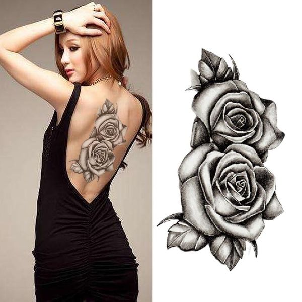 

temporary tattoos black rose waterproof tattoo sticker small fashion man women children fake tatoo stickers arm body art leg t121-144
