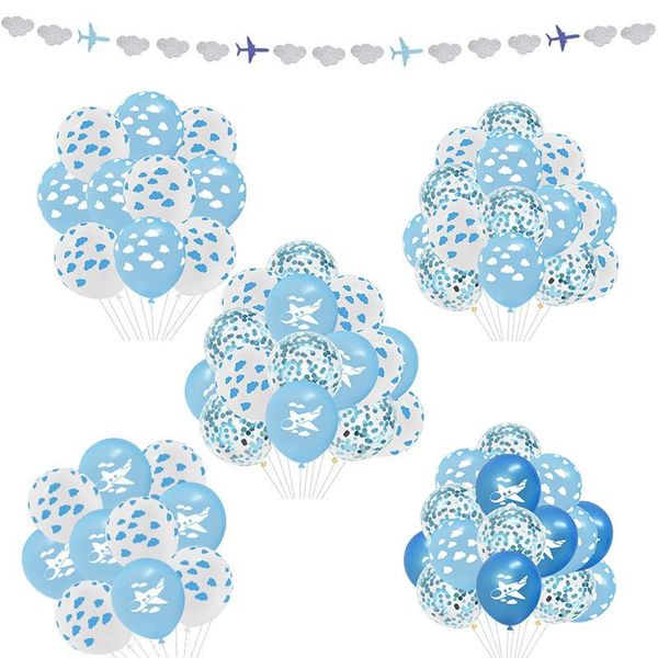 Decorazione per feste 12 pollici Blu Bianco Aeroplano Nube Coriandoli Palloncino in lattice Gonfiabile Elio Air Globos Baby Shower Compleanno