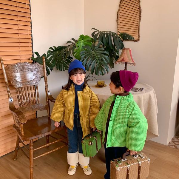 

down coat winter boys and girls fashion warm plaid white duck jackets thick all-match coats, Blue;gray