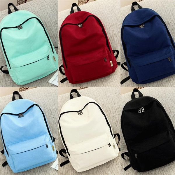 

women men backpack school shoulder bag solid color rucksack canvas travel bags