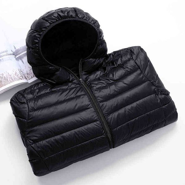 

casual men's et autumn winter mens thin light standing collar&hooded white duck down coat male solid color warm outwear, Black;white