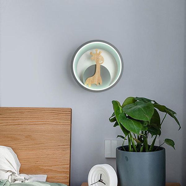 

wall lamp modern led giraffe nordic deer light decor black gray wooden round ring lights for bedroom kitchen indoor