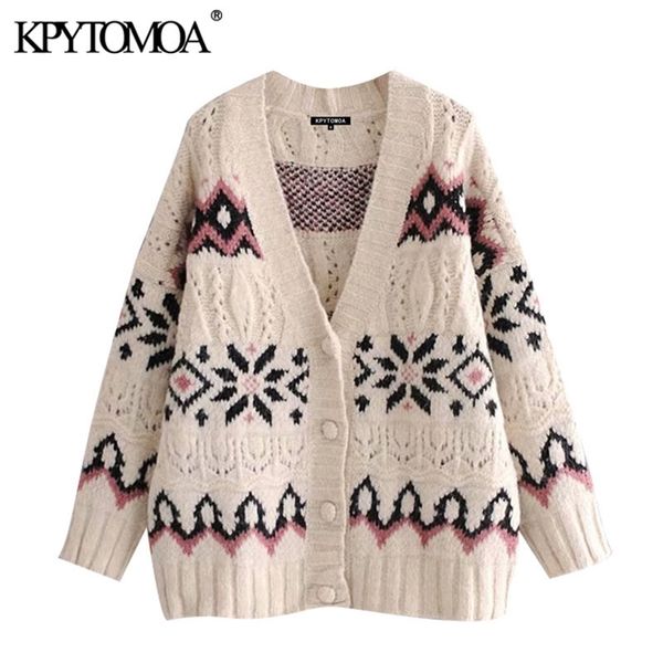 

women fashion covered buttons jacquard loose cable-knit cardigan vintage long sleeve female outerwear chic 210420, White;black
