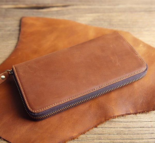

wallets men and women leather first layer of handbag long paragraph crazy horse wallet zipper hand, Red;black