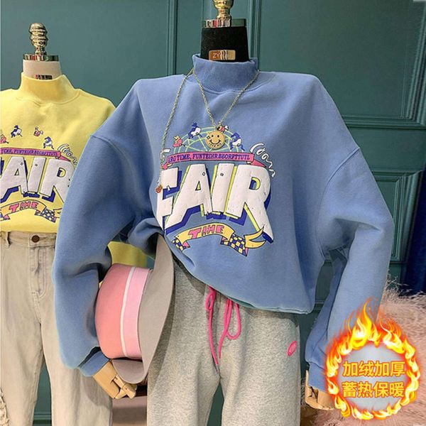 

women's hoodies & sweatshirts hoodie south korea dongdamen short waisted sweater autumn winter plush thickened half high collar jacket, Black