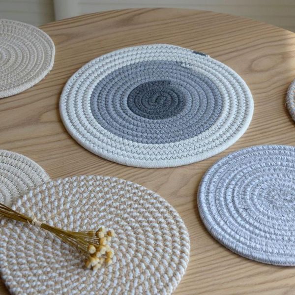 

mats & pads heat resistant round table hand woven cotton rope placemats washable kitchen tableware home supplies