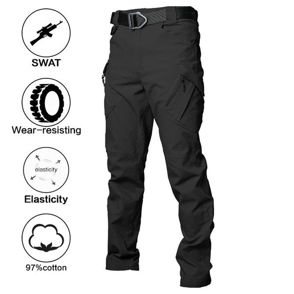 

men's pants pavehawk tactical cargo men military army combat trekking hiking work elastic uniform paintball casual trousers, Black