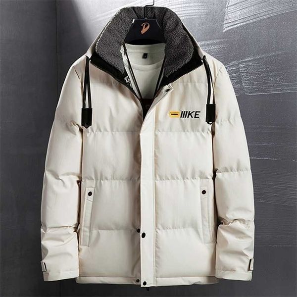 

fleece collar men's winter warm parkas 6xl 7xl 8xl large size thicken cotton padded puffer jacket thermal parka coats 211216, Black
