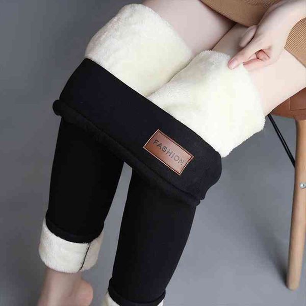 

womens winter casual pants warm leggings super-thick high stretch lamb cashmere leggins high waist skinny trousers, Black