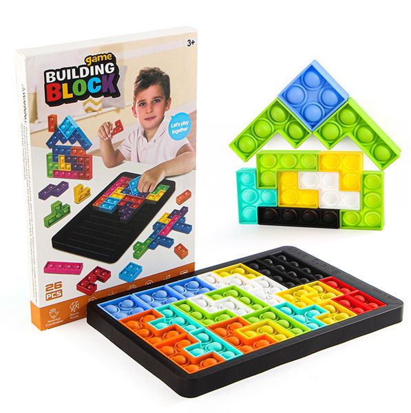 

27pcs fidget toys tetris jigsaw puzzle building blocks decompression squeeze reliever stress anti-stress push bubble sensory to relieve auti