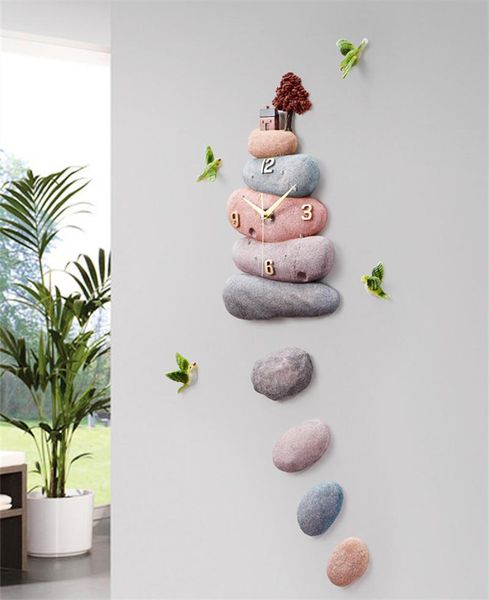 

wall clocks [hht] nordic fashion clock stone bird mural decoration living room home accessories creative mute hanging