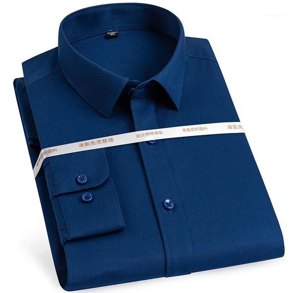 

men's classic long sleeve non-iron solid twill shirt pocket-less design casual standard-fit formal business basic dress shirts, White;black