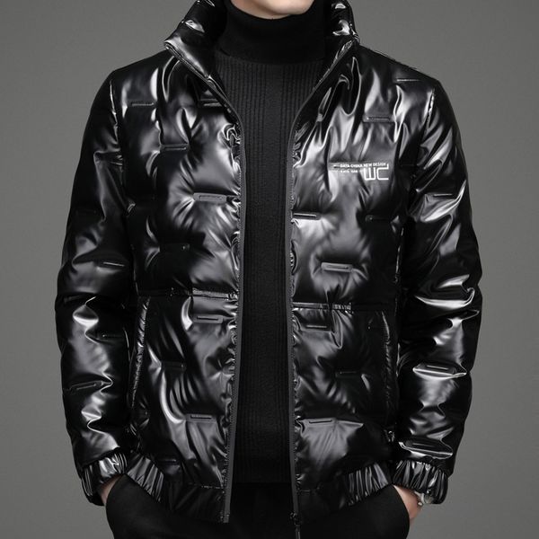 

down jacket 2021 winter men's long sleeve stand collar casual bright face pocket, Black