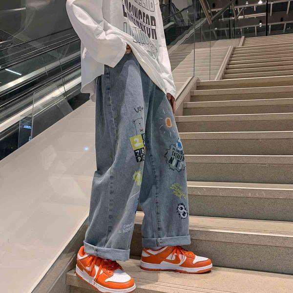 

women's jeans large size graffiti female high street fashion jeans loose korean bf student style slacks summer more oytt, Blue