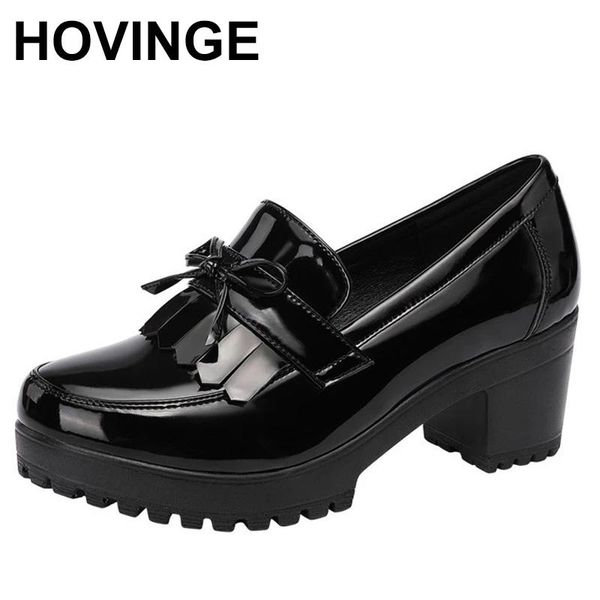 

big size43patent leather shoes high heels fashion women's pumps platform tassels for ladies office school dress, Black
