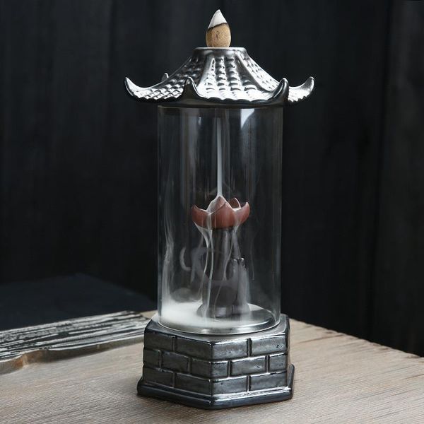 

backflow incense burner lotus pavilion zen home office decoration sandalwood agarwood censer hand holding fragrance lamps