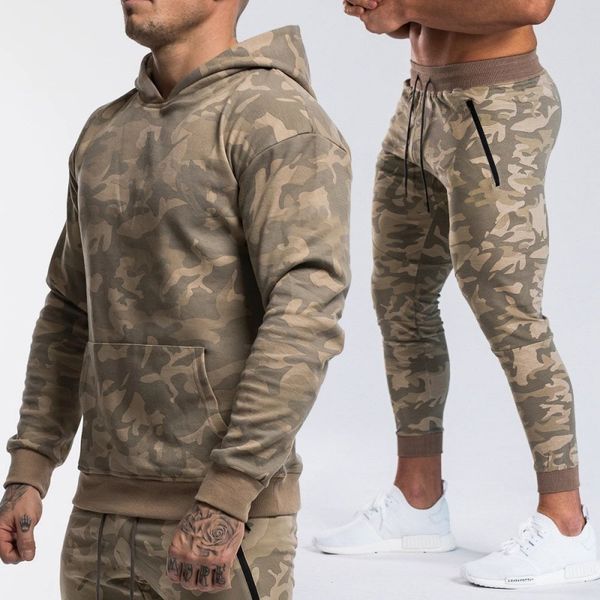 

men's tracksuits muscle brothers spring and autumn leisure running suit camouflage lovers sports outdoor fitness, Gray