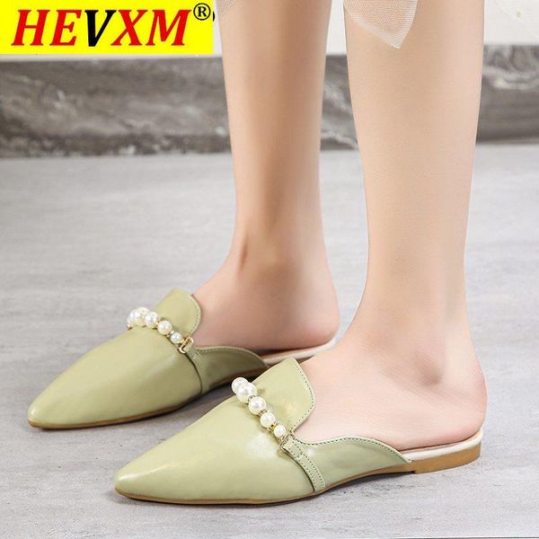

women slippers casual mid heels shoes 2021 spring summer pu leather pointed soft designer zapatos mujer, Black