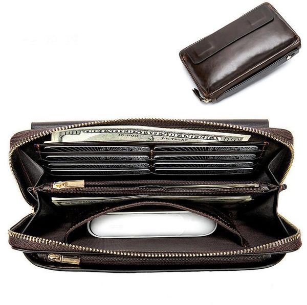 

men's genuine leather wallet korean cowhide long clutch phone bag factory direct wholesale 7674, Red;black
