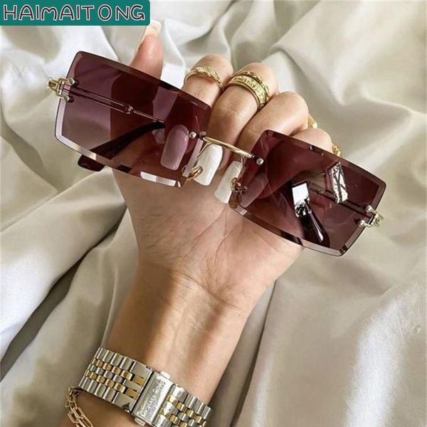

womens rectangle sunglasses vintage shades clear lens eyewears gradient rimless square sun glasses female gafas 2021 vendors, White;black