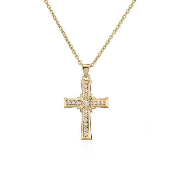 

pendant necklaces 2021 fashion zircon cross necklace charm chain gold-plated religious christian catholicism men women jewelry gift, Silver